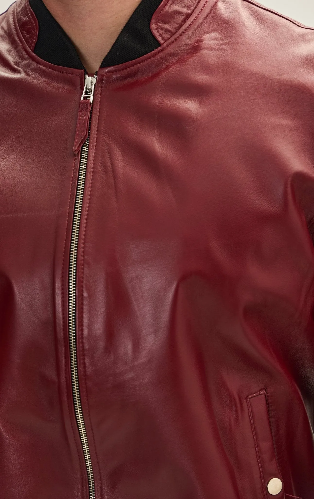 Genuine Leather Bomber Jacket - Burgundy