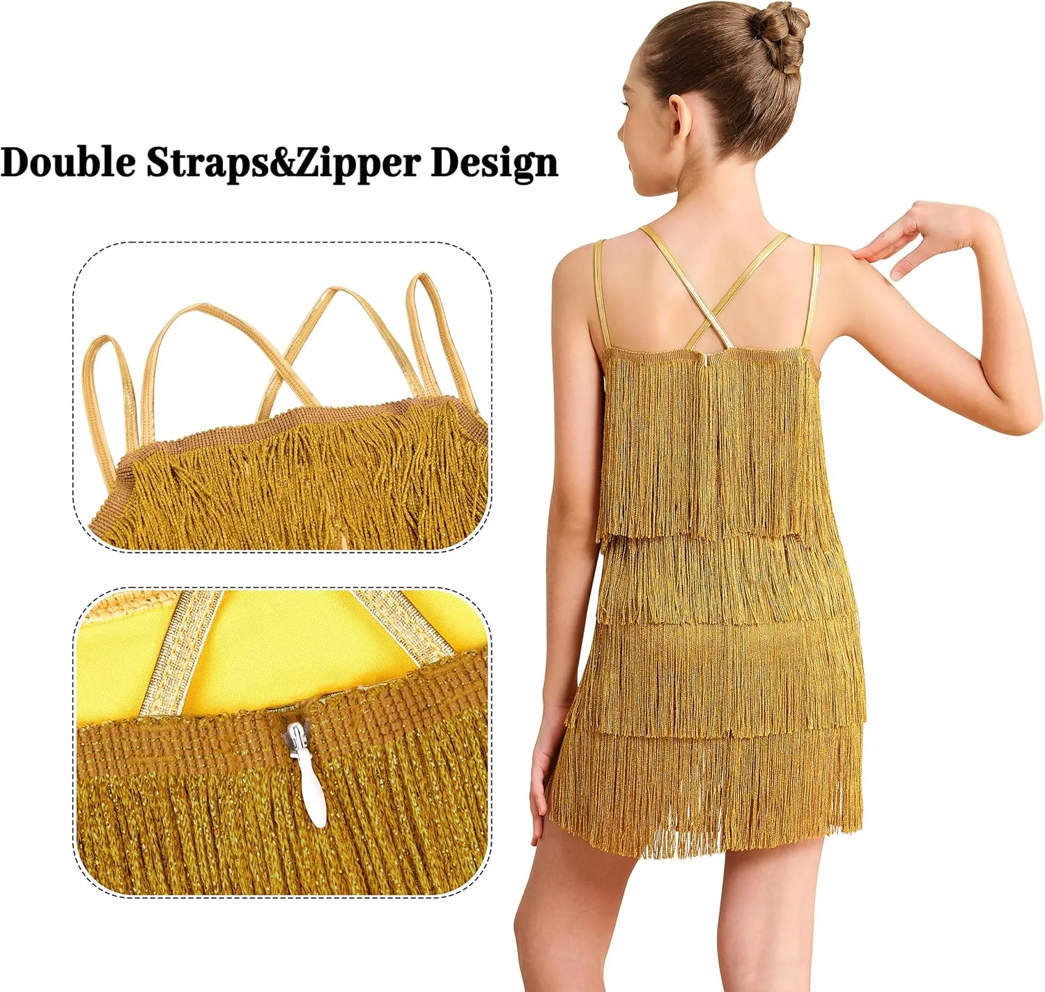 Girls Latin Tassel Dance Dress Sequin Fringe Skirt Sparkly Camisole Dancewear