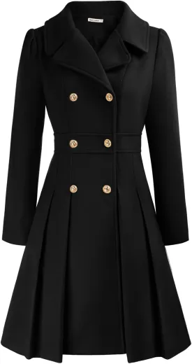 GRACE KARIN 2024 Women's Fashion Trench Coat Notch Lapel Double Breasted Thick A Line Pea Coats Jacket with Pockets(S-2XL)