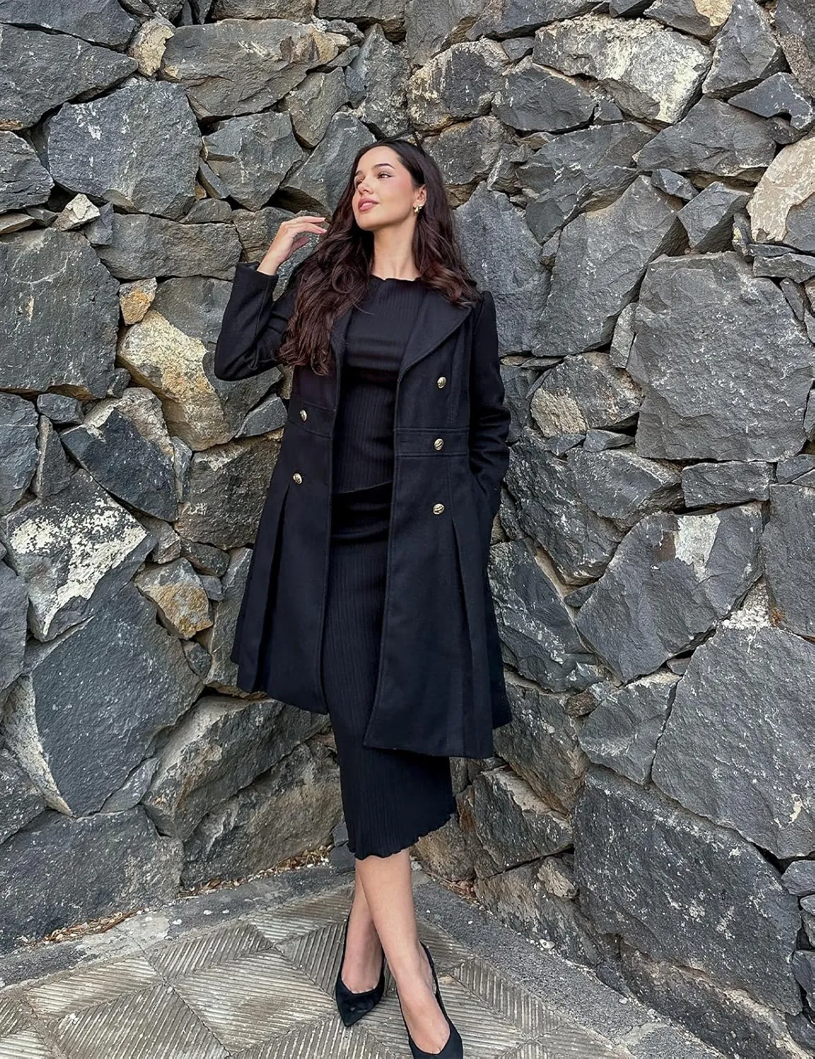 GRACE KARIN 2024 Women's Fashion Trench Coat Notch Lapel Double Breasted Thick A Line Pea Coats Jacket with Pockets(S-2XL)