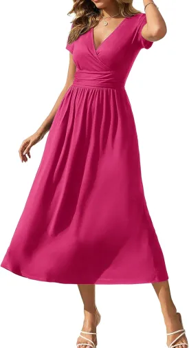 Gracyoga Women's Summer Dresses 2025 Short Sleeve Maxi Dress Casual V Neck Flowy Sundress with Pockets