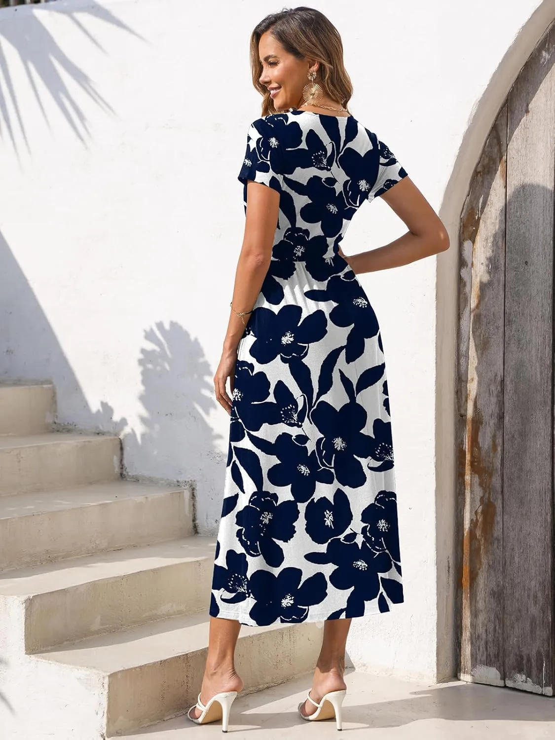 Gracyoga Women's Summer Dresses 2025 Short Sleeve Maxi Dress Casual V Neck Flowy Sundress with Pockets