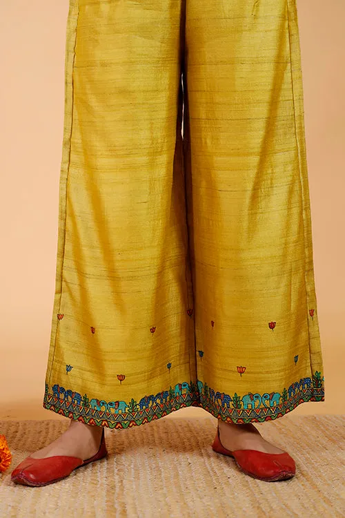 Gubbaro Handpainted Madhubani 'Gajanand Mayur' Tussar Silk Pant