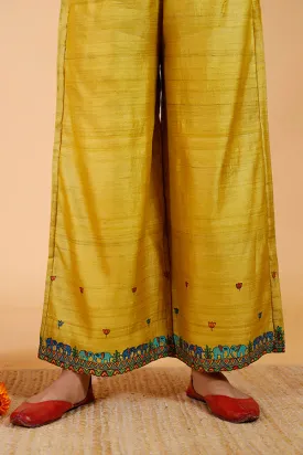 Gubbaro Handpainted Madhubani 'Gajanand Mayur' Tussar Silk Pant