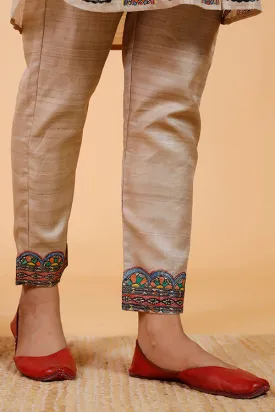 Gubbaro Handpainted Madhubani 'Kamal Nain' Tussar Silk Pant