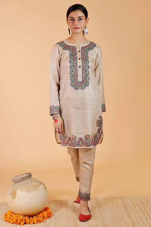 Gubbaro Handpainted Madhubani 'Kamal Nain' Tussar Silk Pant