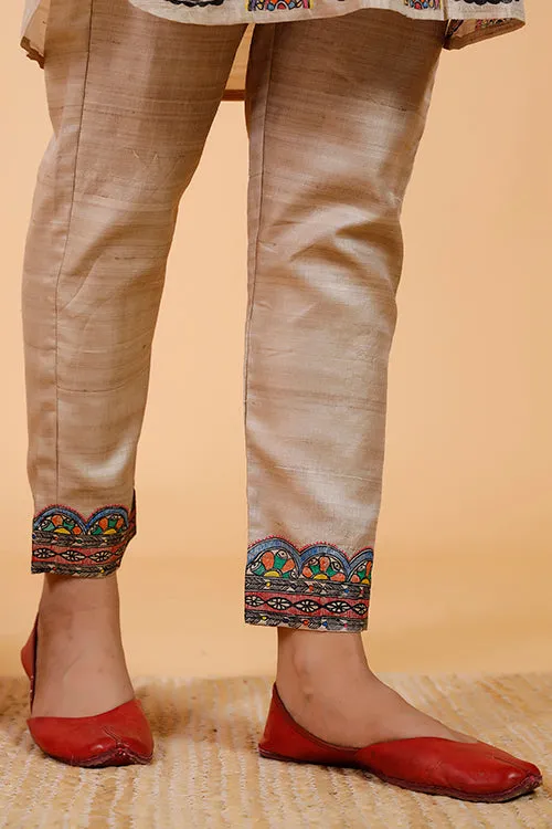 Gubbaro Handpainted Madhubani 'Kamal Nain' Tussar Silk Pant