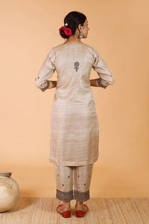 Gubbaro Handpainted Madhubani 'Maithili' Tussar Silk Pant