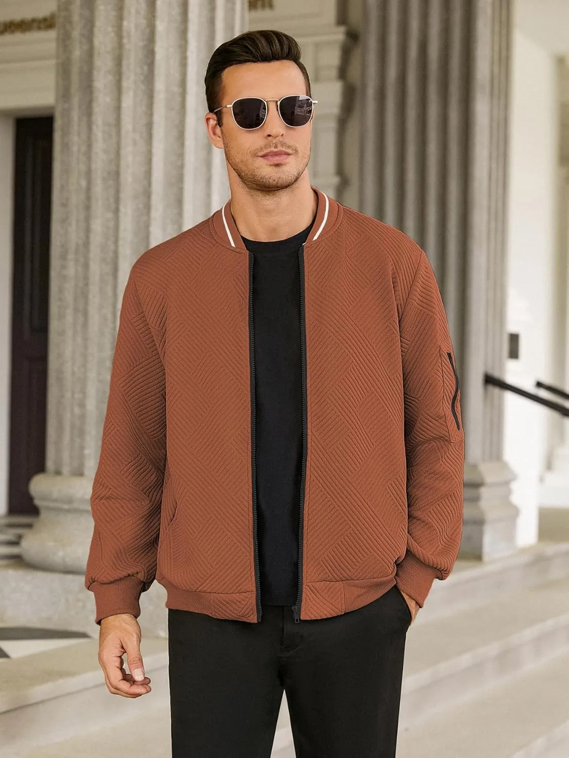 Hardaddy Men's Lightweight Bomber Jacket Textured Casual Varsity Coat
