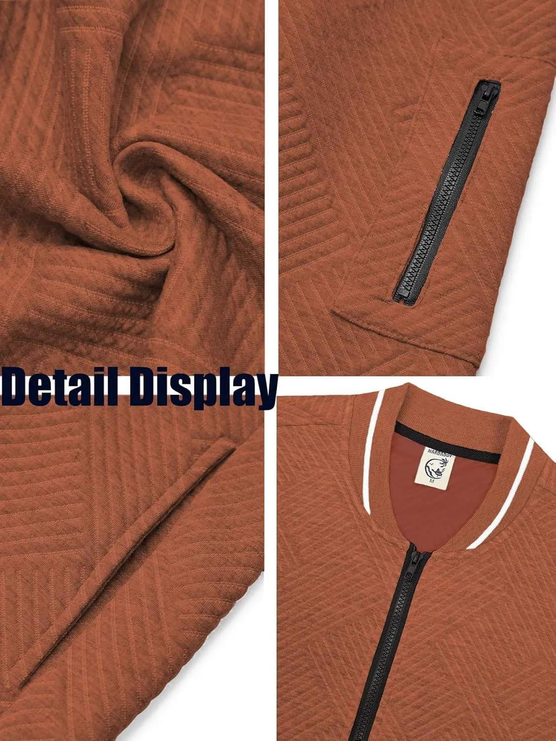 Hardaddy Men's Lightweight Bomber Jacket Textured Casual Varsity Coat