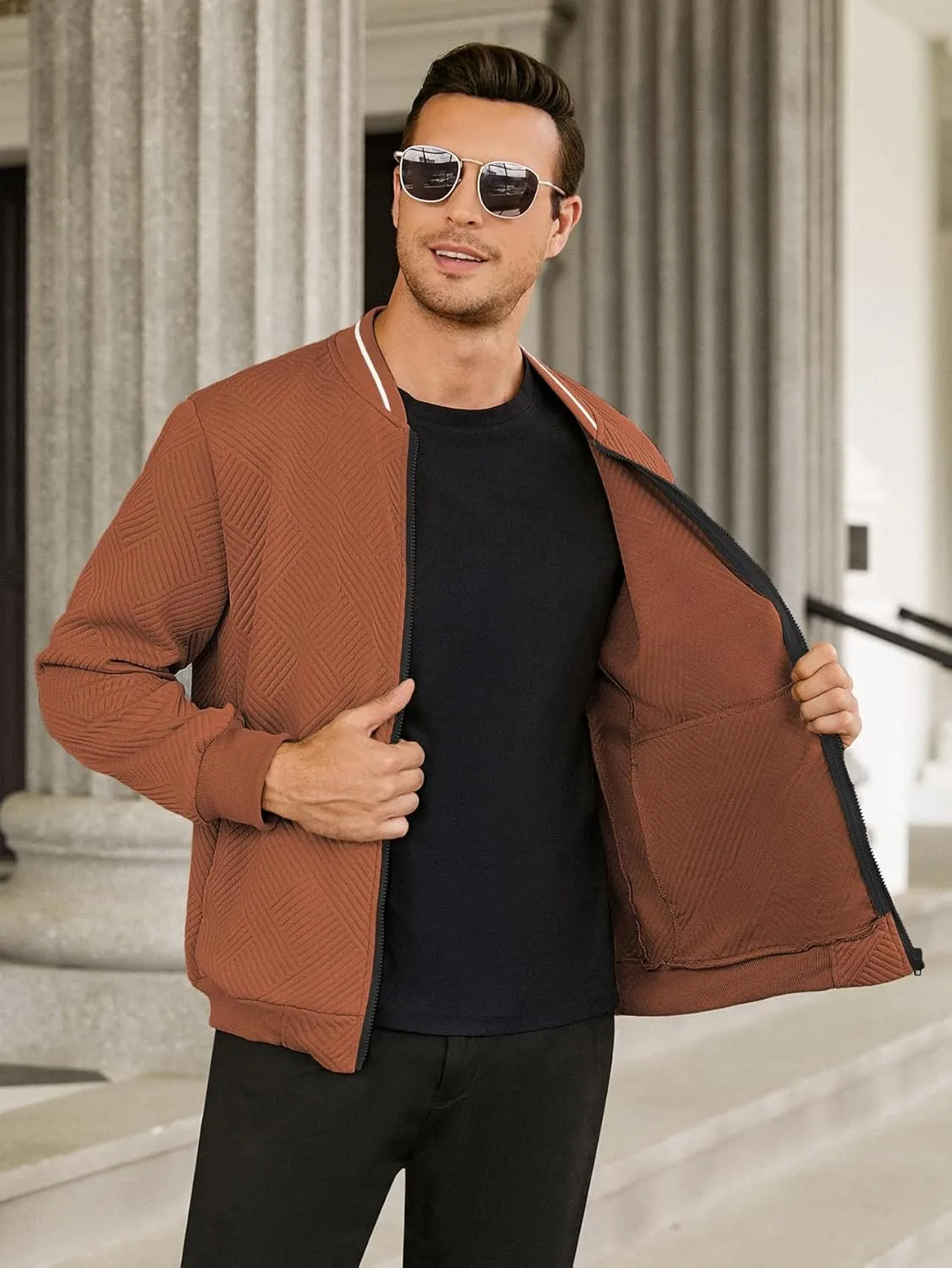 Hardaddy Men's Lightweight Bomber Jacket Textured Casual Varsity Coat