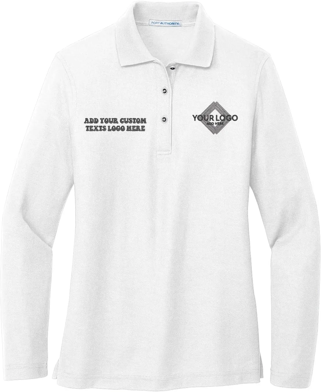 INK STITCH Women L500ls Custom Add Your Logo Texts Embroidery Silk Touch Long Sleeve Polo Shirts