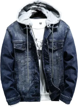 JEKE-DG Men Hoodie Jean Jacket Casual Slim Fit Denim Jacket Casual Long Sleeve Distressed Trucker Outwear with Hood