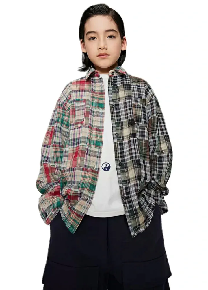 Kid's Classic Patchwork Flannel Plaid Shirt
