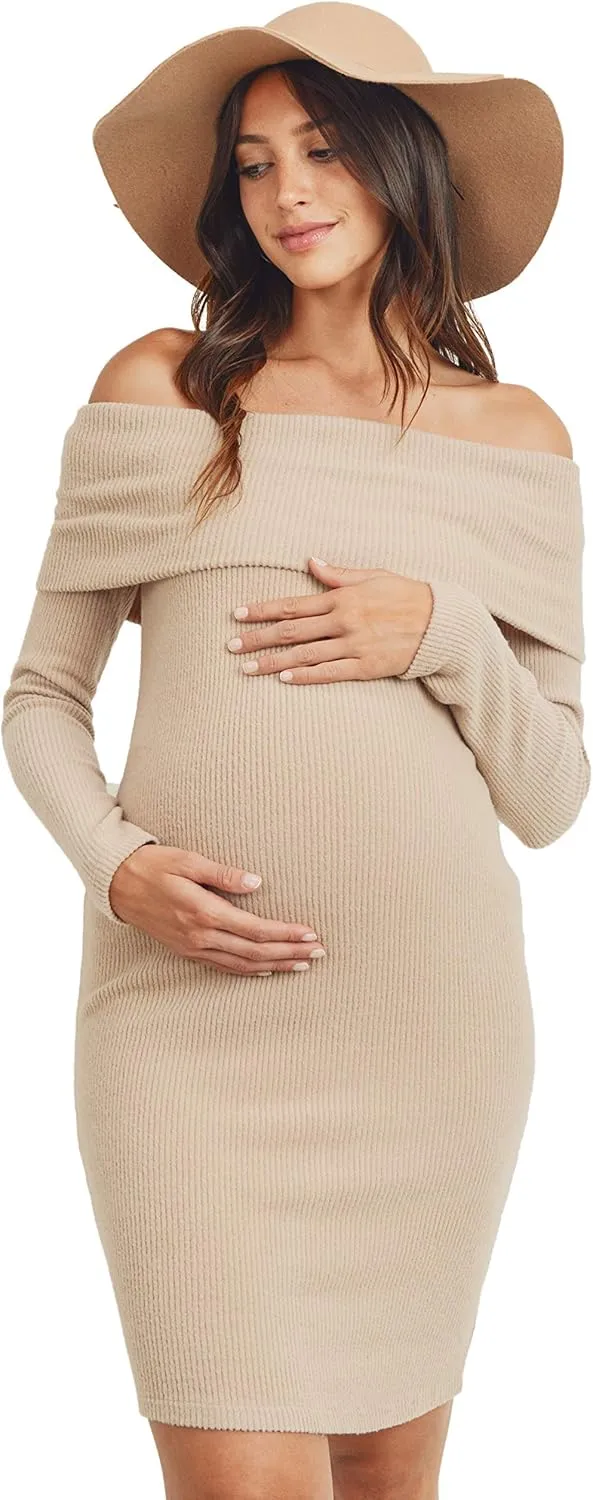 LaClef Women's Off Shoulder Sweater Knit Maternity Dress