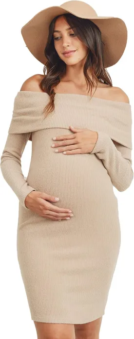 LaClef Women's Off Shoulder Sweater Knit Maternity Dress