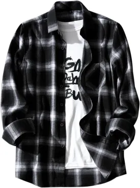 Mens Button Down Shirt Regular Fit Long Sleeve Buffalo Plaid Lapel Camp Shirts Casual Lightweight Jacket Fashion Tops