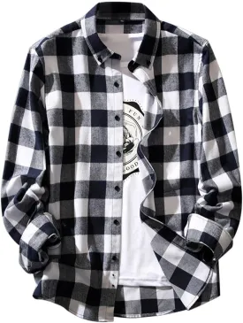 Mens Button Down Shirt Regular Fit Long Sleeve Buffalo Plaid Lapel Camp Shirts Casual Lightweight Jacket Fashion Tops