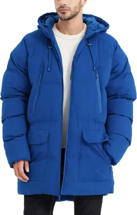Men's Long Winter Coat Hooded Warm Quilted Jacket Water-resistant Cold Weather Parka