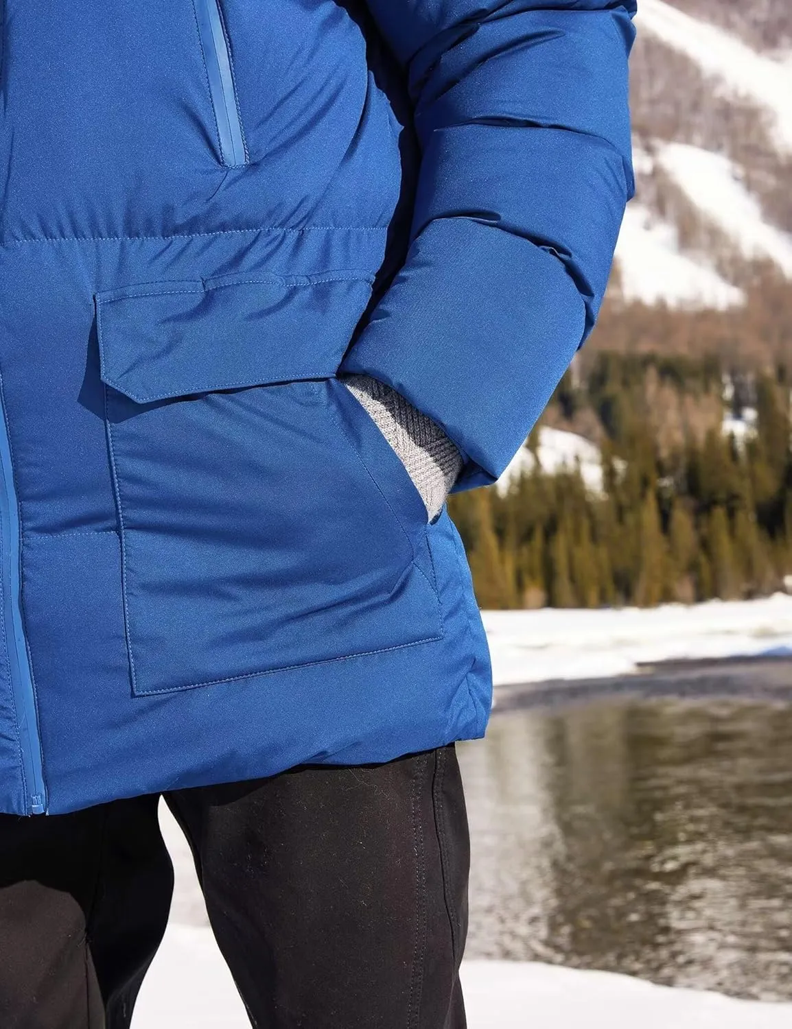 Men's Long Winter Coat Hooded Warm Quilted Jacket Water-resistant Cold Weather Parka