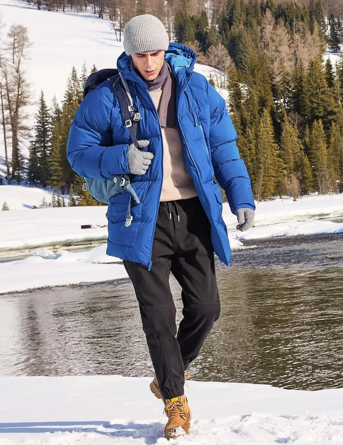 Men's Long Winter Coat Hooded Warm Quilted Jacket Water-resistant Cold Weather Parka