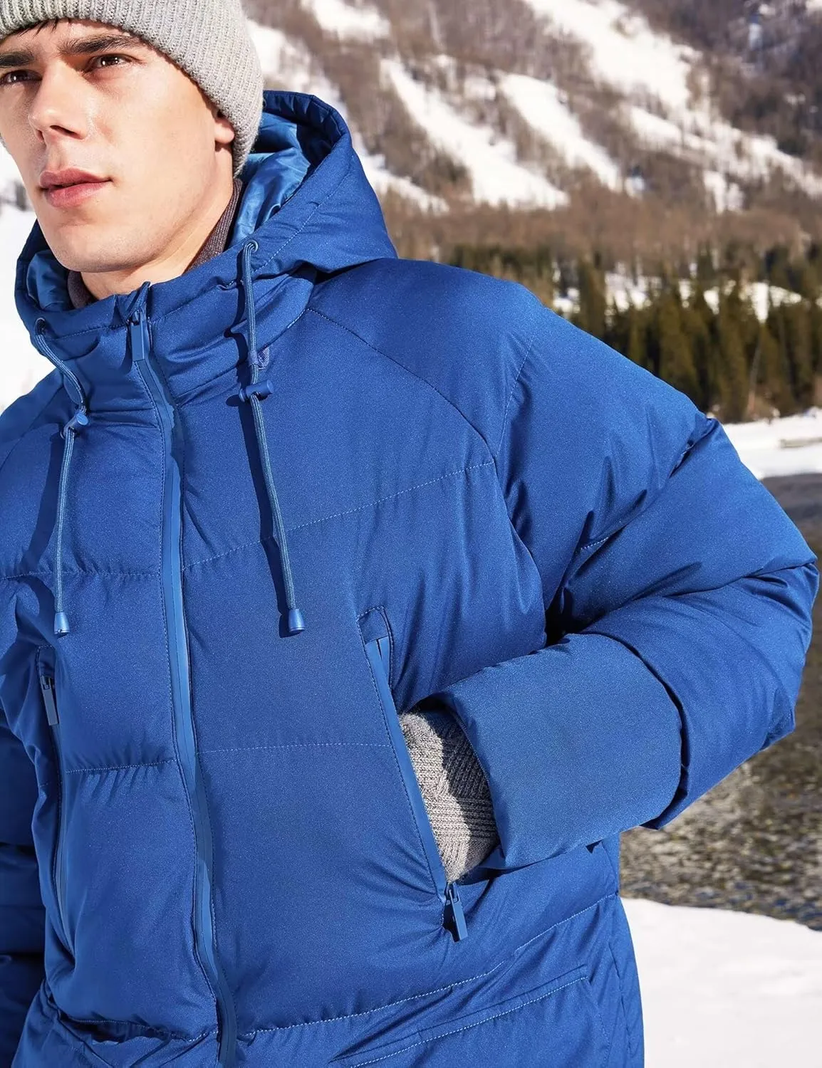 Men's Long Winter Coat Hooded Warm Quilted Jacket Water-resistant Cold Weather Parka
