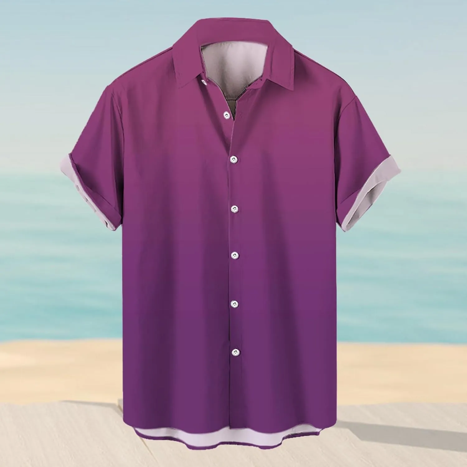 Mens Short Sleeve Button Down Shirts Casual Gradient Collarled T-Shirts Lightweight Summer Hawaiian Beach Hippie Tops