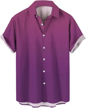 Mens Short Sleeve Button Down Shirts Casual Gradient Collarled T-Shirts Lightweight Summer Hawaiian Beach Hippie Tops