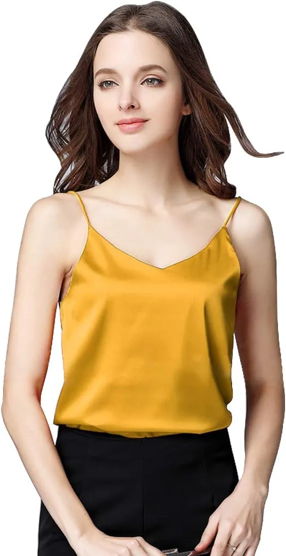 Miqieer Basic 3 Pack Women's Silk Tank Top Ladies V-Neck Camisole Silky Loose Sleeveless Blouse Tank Shirt with Soft Satin