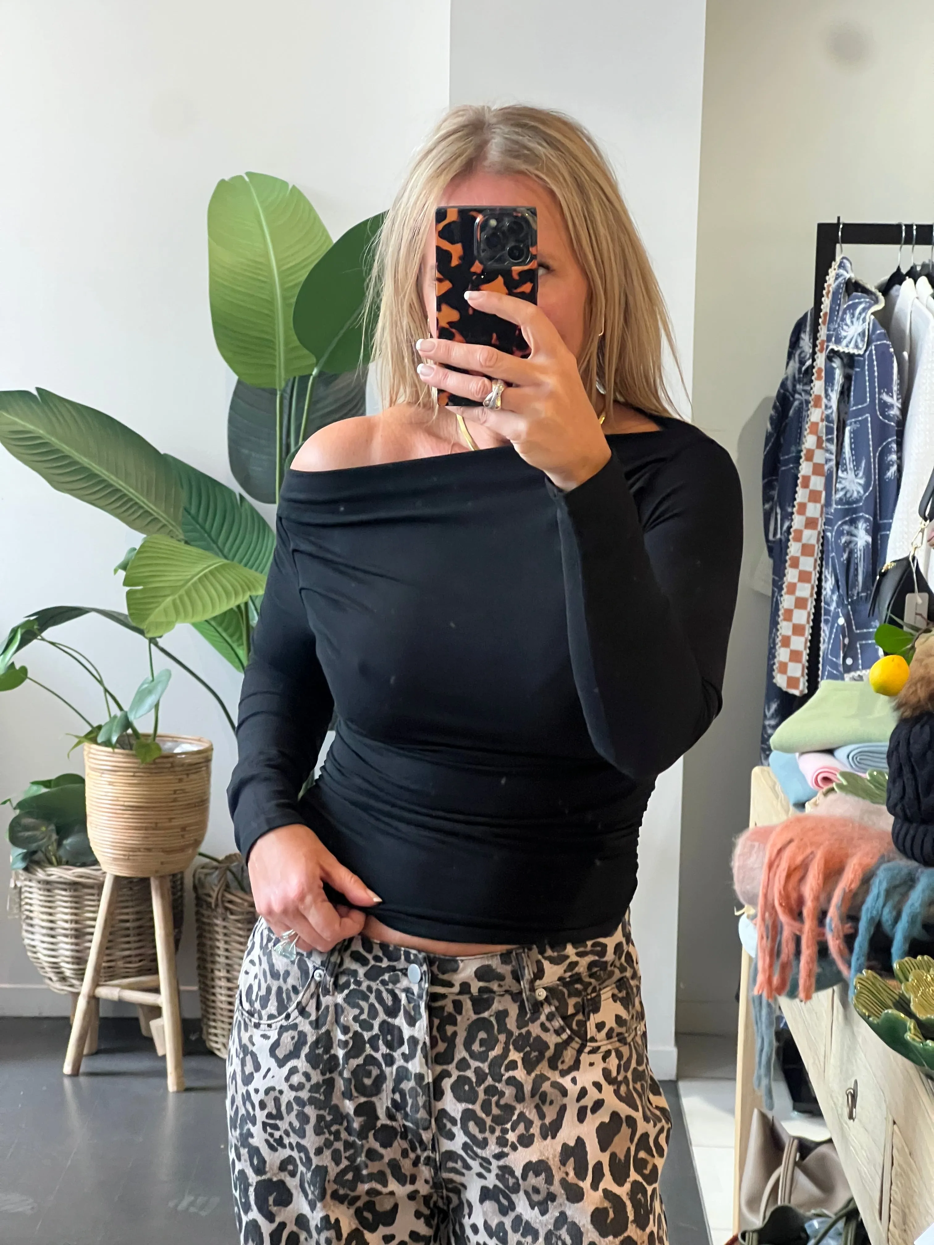 Off Shoulder Jersey Top - BLACK