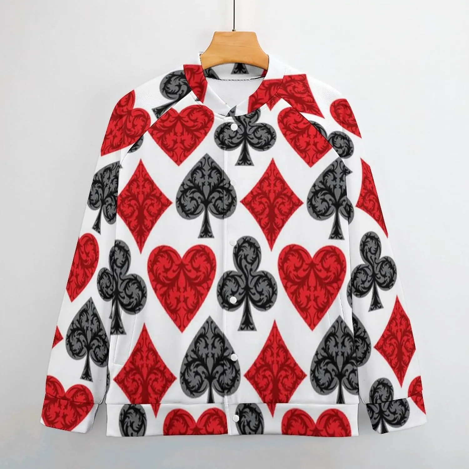 Playing Card Poker Mens Baseball Jacket Long Sleeve Casual Coat Bomber Jacket Unisex Streetwear