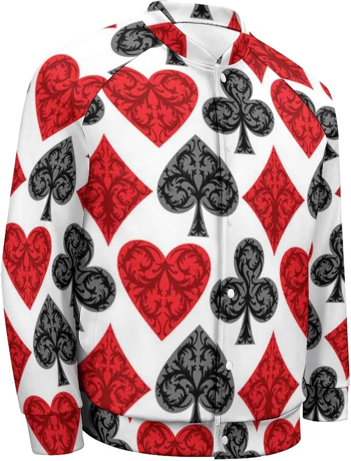 Playing Card Poker Mens Baseball Jacket Long Sleeve Casual Coat Bomber Jacket Unisex Streetwear
