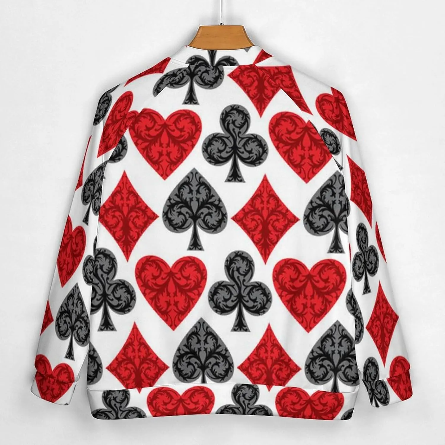 Playing Card Poker Mens Baseball Jacket Long Sleeve Casual Coat Bomber Jacket Unisex Streetwear