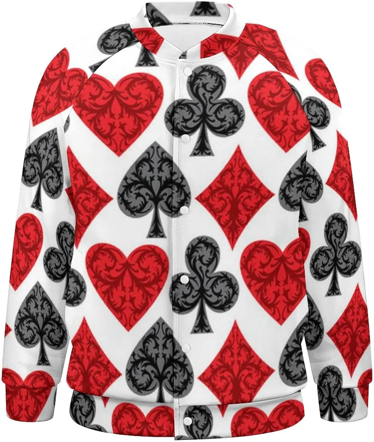 Playing Card Poker Mens Baseball Jacket Long Sleeve Casual Coat Bomber Jacket Unisex Streetwear