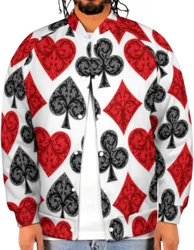 Playing Card Poker Mens Baseball Jacket Long Sleeve Casual Coat Bomber Jacket Unisex Streetwear