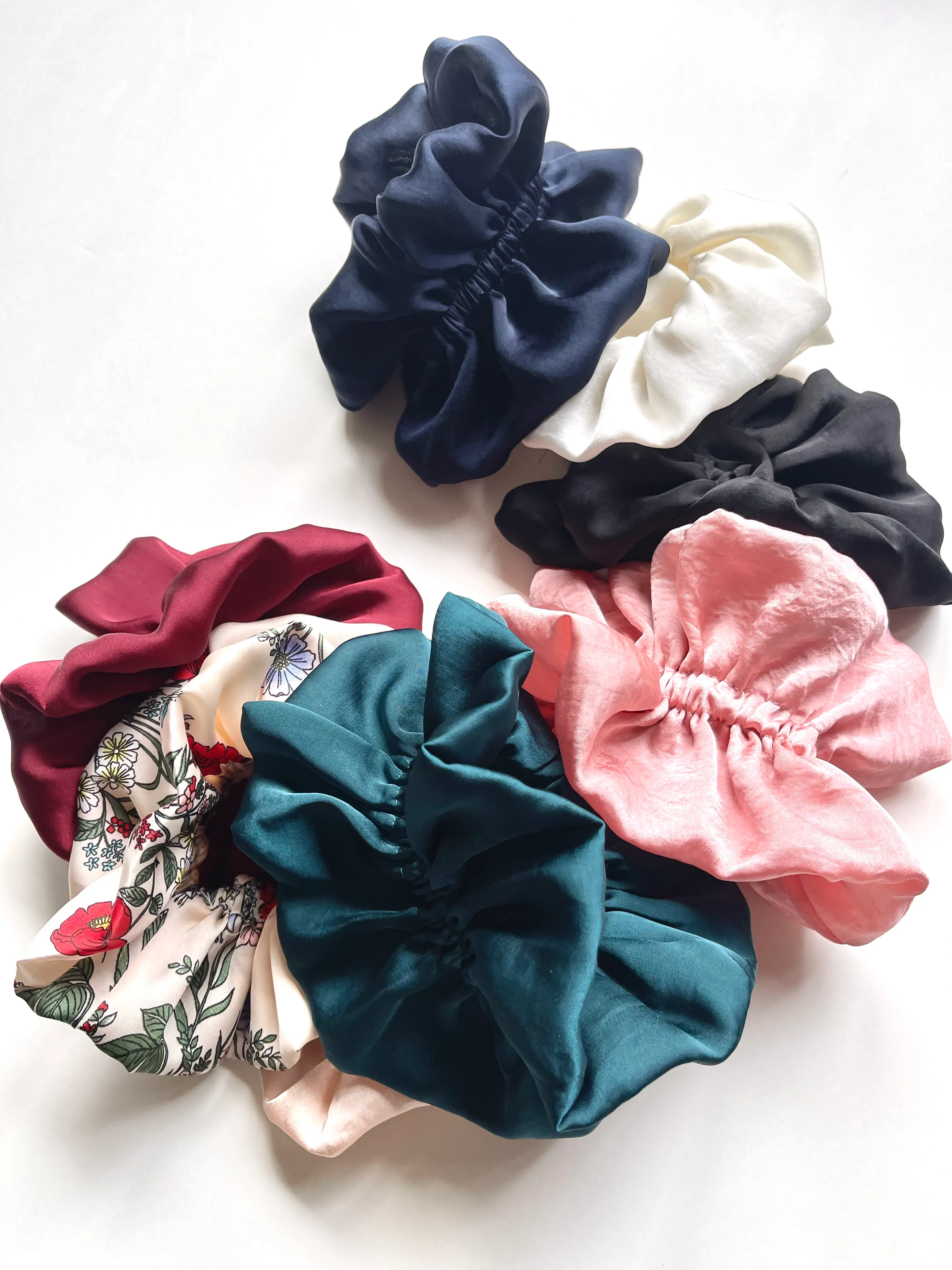 Ruffle Silk Series Scrunchie | Silky Satin Chiffon | Luxury Designer Hair Scrunchies | Handmade