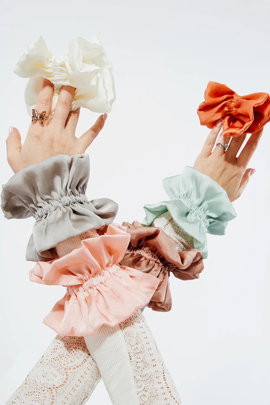 Ruffle Silk Series Scrunchie | Silky Satin Chiffon | Luxury Designer Hair Scrunchies | Handmade