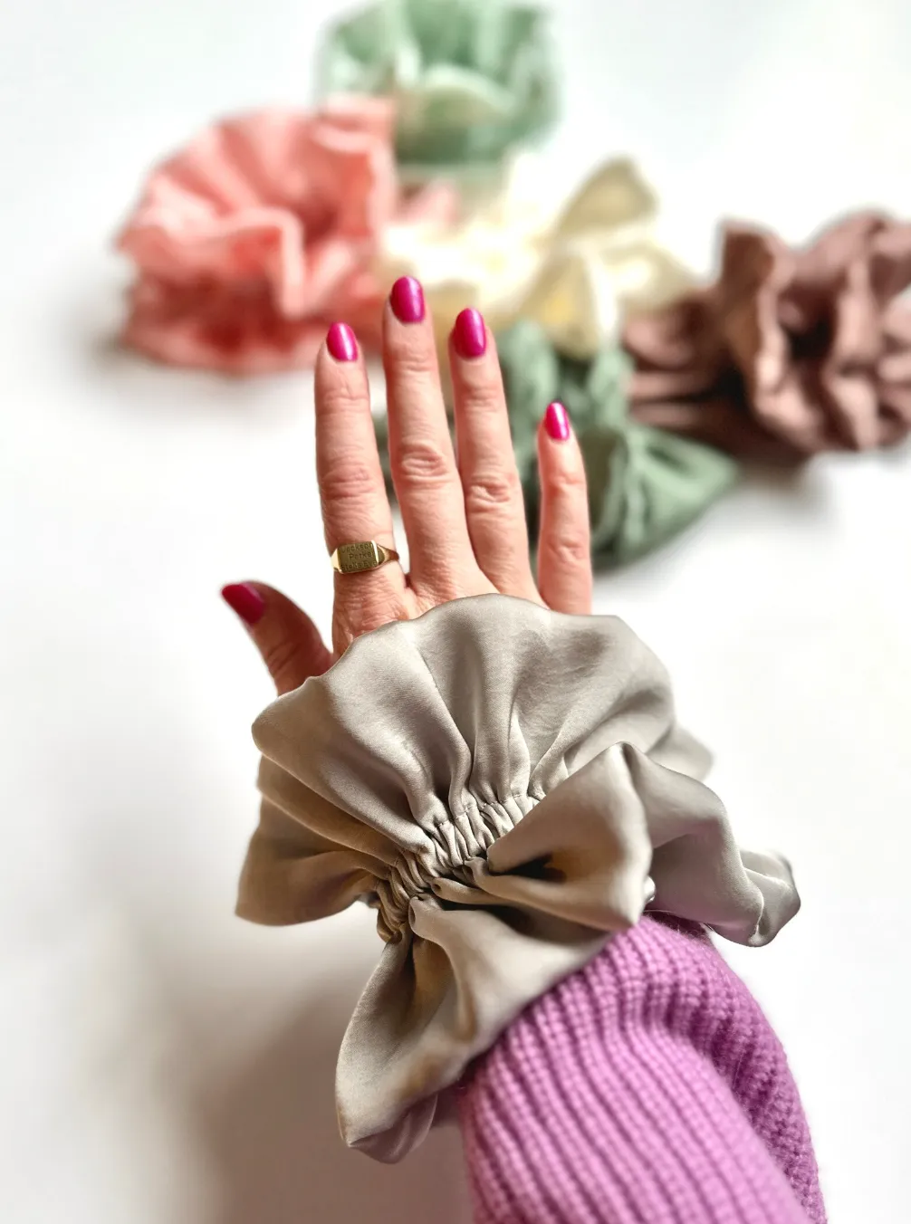 Ruffle Silk Series Scrunchie | Silky Satin Chiffon | Luxury Designer Hair Scrunchies | Handmade