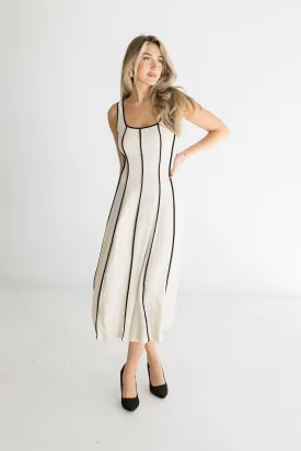 Samantha Sleeveless Contrast Linen Midi Dress Natural