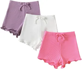 SOBOWO Toddler Girl Shorts Ribbed 3 Pack Baby Girls Solid Soft Elastic Waist Casual Playing Shorts Summer Short Pants