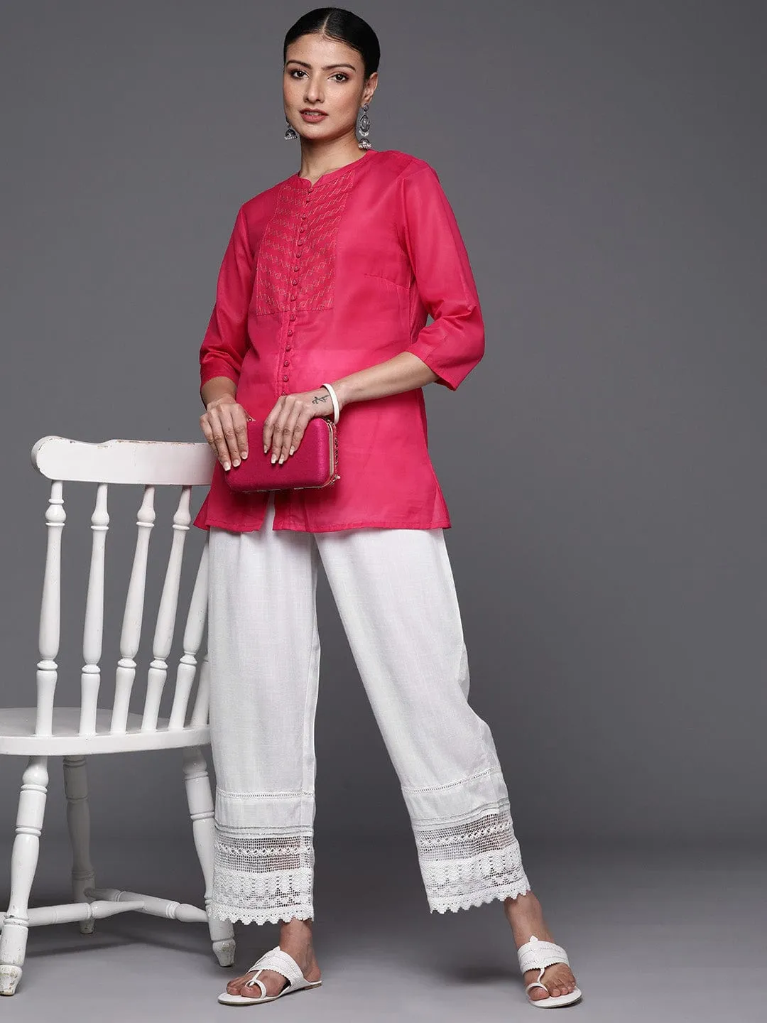 Varanga White Colored Silk Ethnic Palazzos