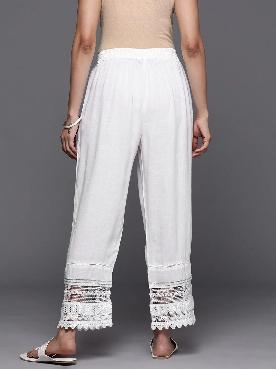 Varanga White Colored Silk Ethnic Palazzos