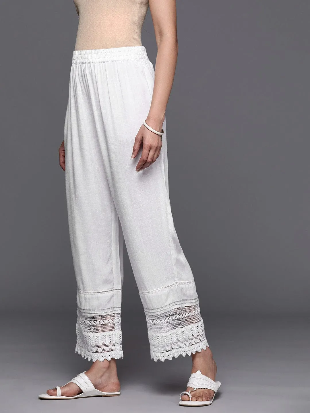 Varanga White Colored Silk Ethnic Palazzos