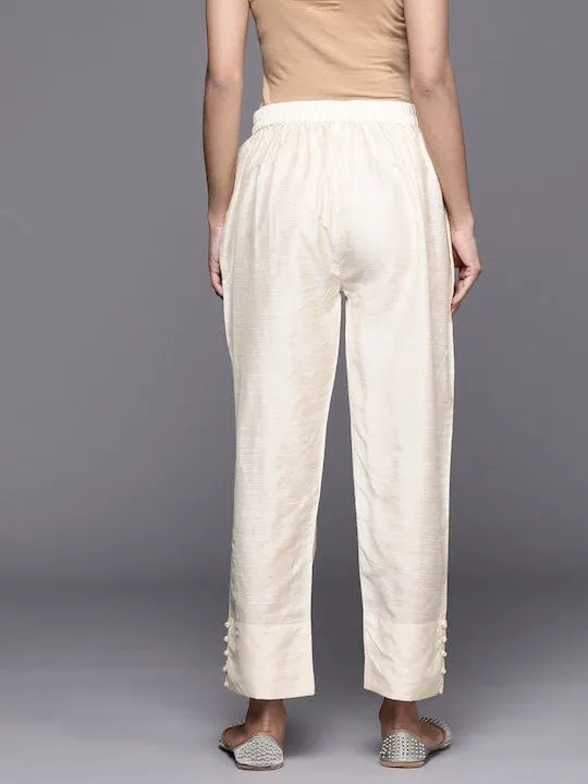 Varanga Women Off-White Colored Silk Ethnic Palazzos