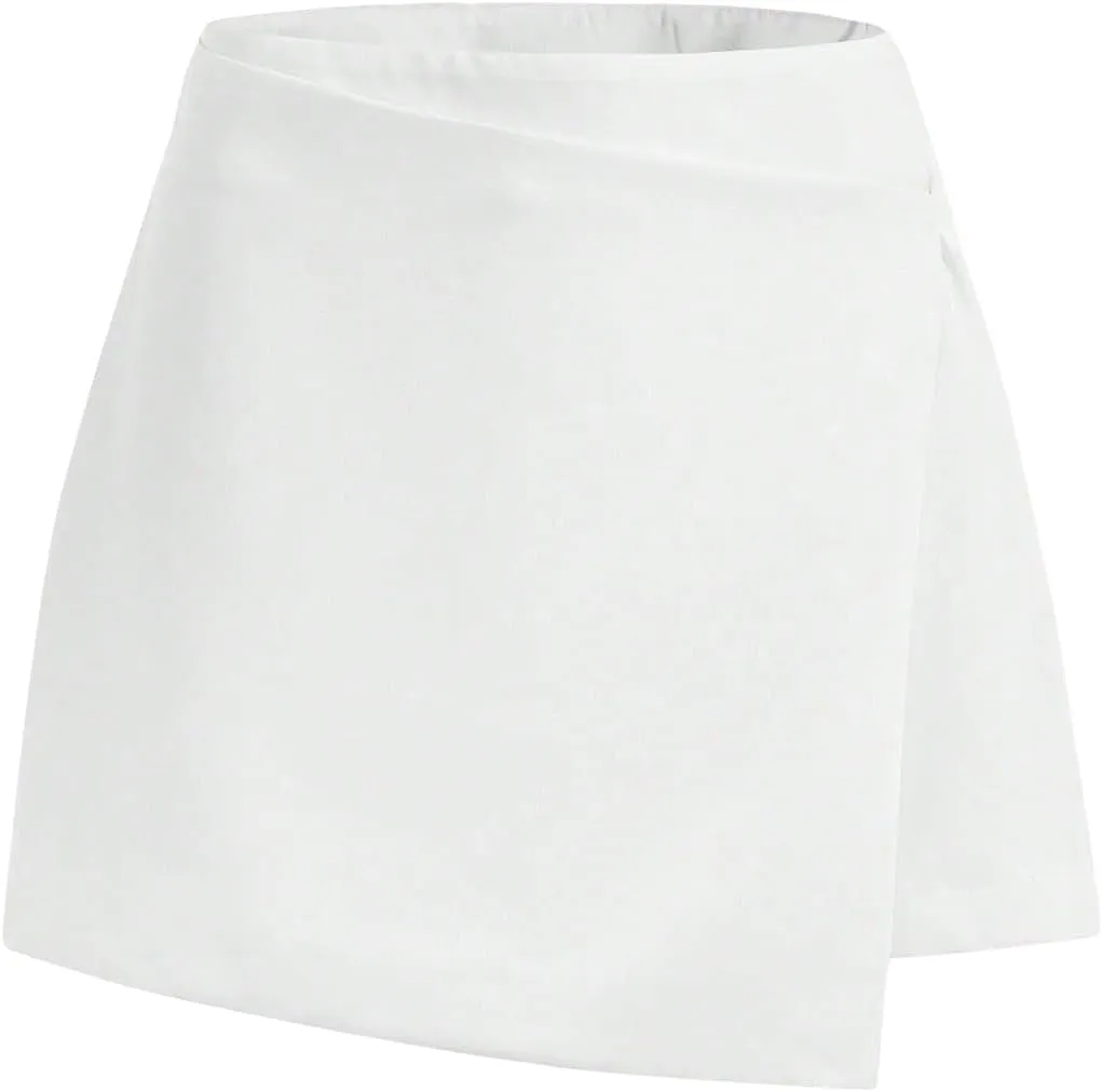 WDIRARA Women's Casual Wrap Mini Skirt High Waist Asymmetrical Hem A Line Skirts