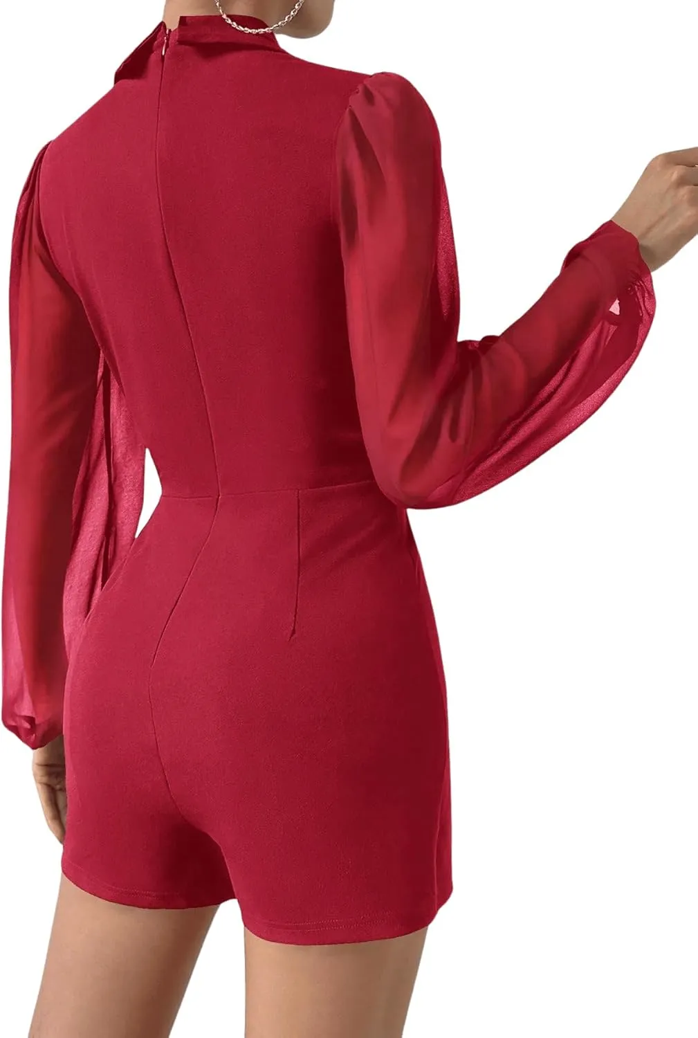 WDIRARA Women's Long Lantern Sleeve Elegant Shawl Collar Blazer Romper Shorts Jumpsuit