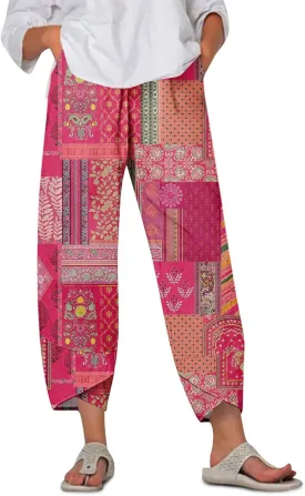 Wide Leg Linen Pants for Women Cropped Summer Palazzo Pant Casual Ankle Length Beach Vacation Trousers with Pockets