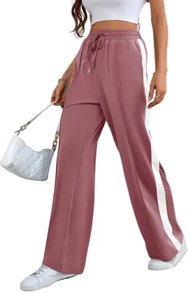 Wide Leg Sweatpants Women High Waisted Baggy Sweat Pants Active Striped Track Pants with Pockets
