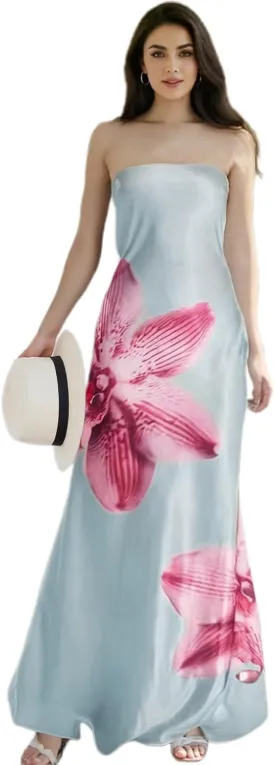 Women Floral Strapless Maxi Dresses Off Shoulder Sleeveless Backless Tube Top Dress Bodycon Bandeau Sundress