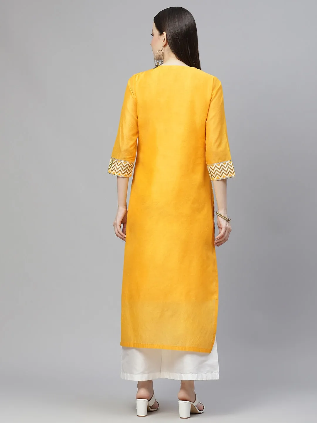 Women Yellow & White Ethnic Motifs Printed Kurta With Palazzos